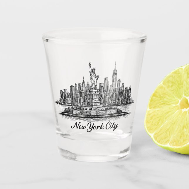 Verre A Shot New York City Skyline Line Art Illustration (Devant)