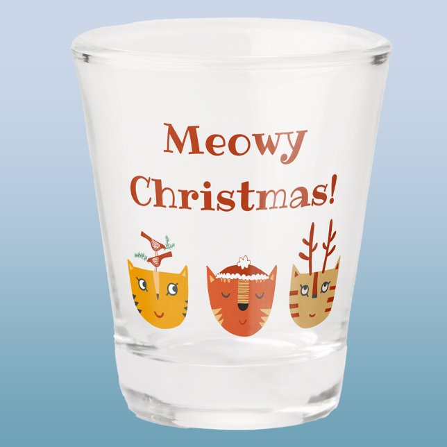 Verre A Shot Noël drôle de chat (Fun Meowy Christmas cat editable text shot glass)