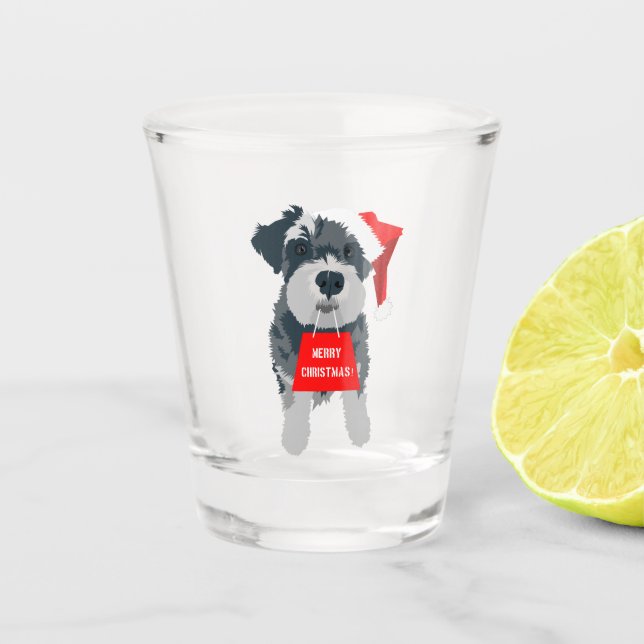 Verre A Shot Noël mignonne minuscule Schnauzer Chien Santa Hat (Devant)