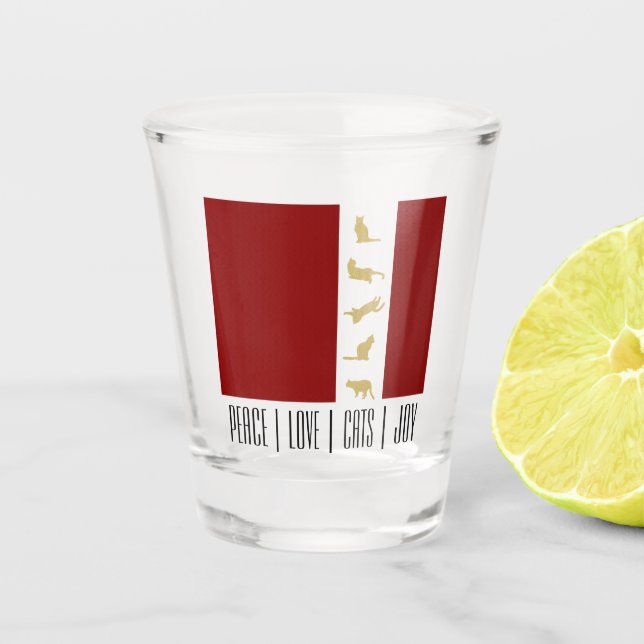 Verre A Shot Noël Moderne Chat Rouge Blanc Or (Devant)