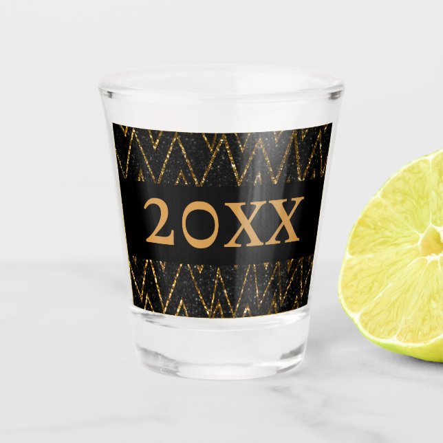 Verre A Shot Noir et Chevron | Nouvel An Gold personnalisé (Devant)