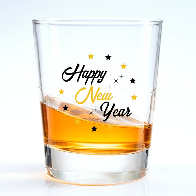 Verre A Shot Noir & Or Bonne année (Black & Gold Happy New Year Shot Glass)