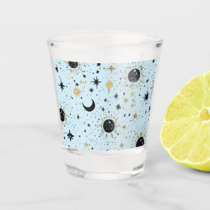 Verre A Shot Noir, Or et Bleu Soleil Lune Étoiles Célestes