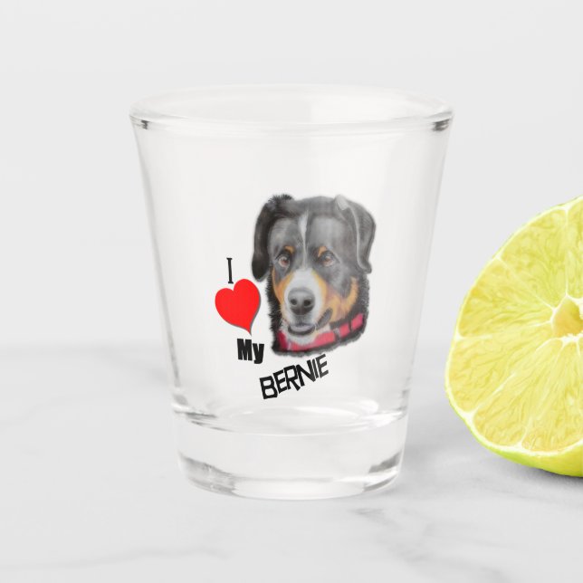 Verre A Shot Noir Tan Bernese chien amour (Devant)