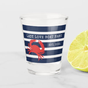 Verre A Shot Nom de bateau de pêche au crabe rayé de bleu marin