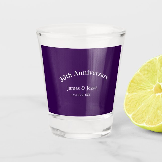 Verre A Shot nom de date d'anniversaire de mariage 30 ans viole (Devant)