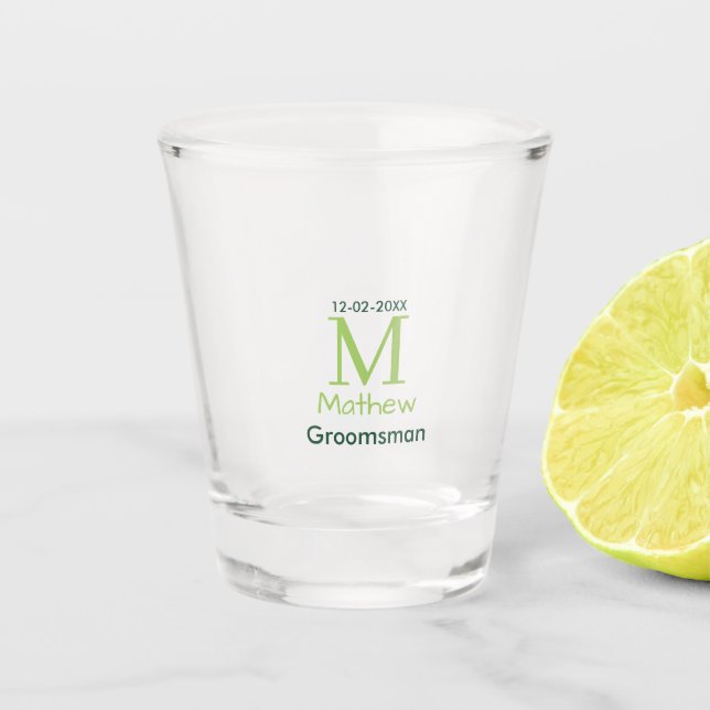 Verre A Shot nom de garçon d'honneur vert lettre date pastel ma (Devant)