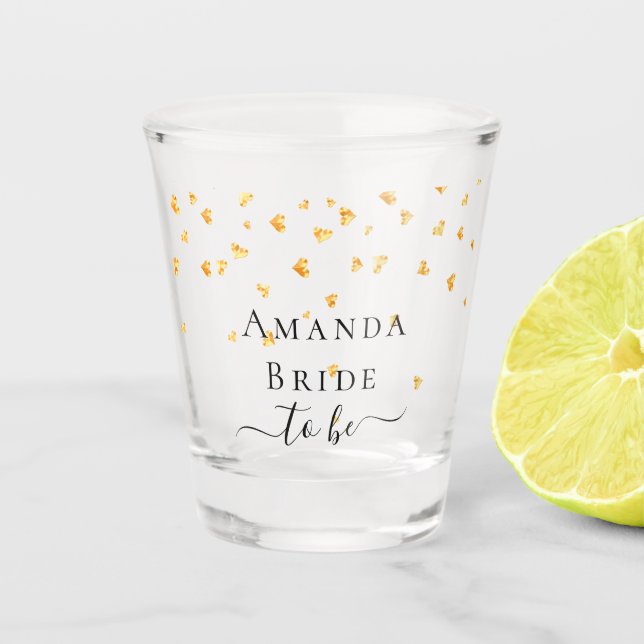 Verre A Shot Nom de la future mariée avec paillettes de cœurs d (Devant)