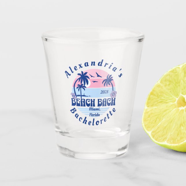 Verre A Shot Nom de la mariée: Fête de plage pour célibataire (Devant)