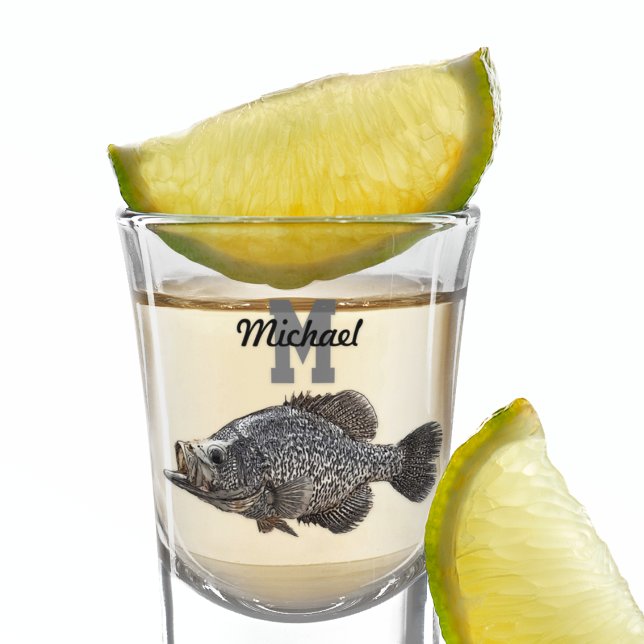 Verre A Shot Nom du monogramme Crappie Fishing Men Sports Extér (Crappie Fishing shot glass that can be monogrammed for the perfect gift.)