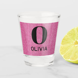Verre A Shot Nom du monogramme, Denim rose Imprimer 1,5 oz