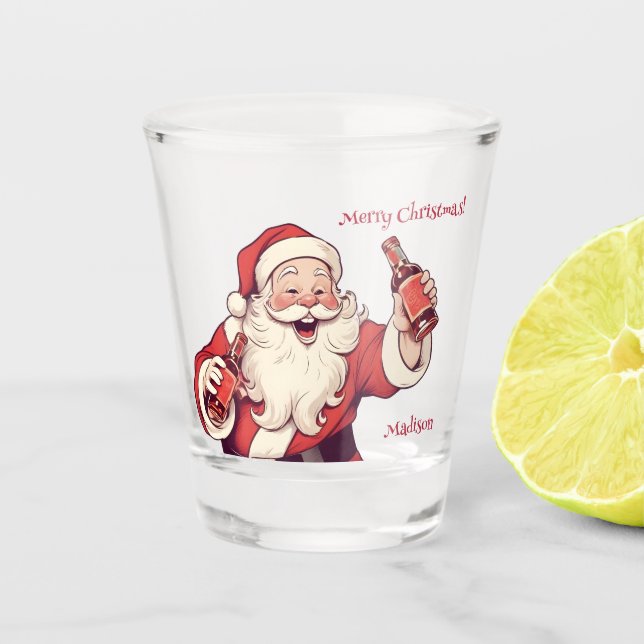 Verre A Shot Nom et texte personnalisés Drôle Drunk Père Noël (Devant)