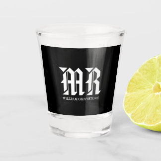 Verre A Shot Nom moderne noir et blanc Monogramme Initiales M.