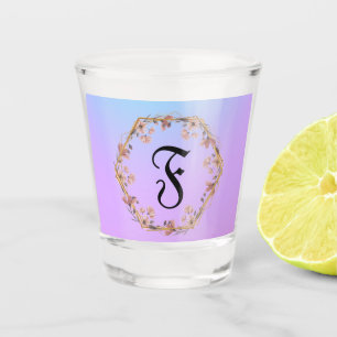 Verre A Shot Nom monogramme de dégradé floral turquoise de luxe