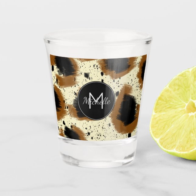 Verre A Shot Nom monogrammé éclaboussure abstraite guépard (Devant)