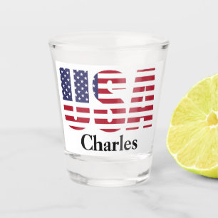 Verre A Shot Nom ou Initiales Pochoir Drapeau Patriotique USA