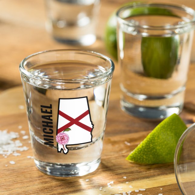 Verre A Shot Nom personnalisé Alabama Drapeau et Fleur d'État C (Créateur téléchargé)