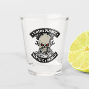Verre A Shot Nom personnalisé Biker Mécanique Skull Motorcycle 