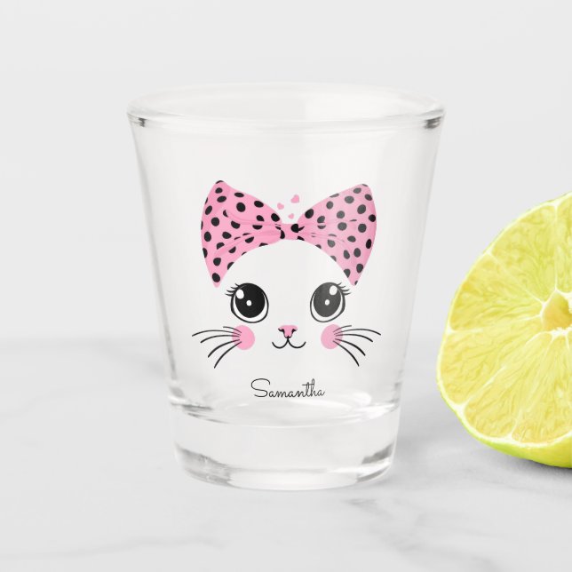 Verre A Shot Nom personnalisé Cute face de chat (Devant)