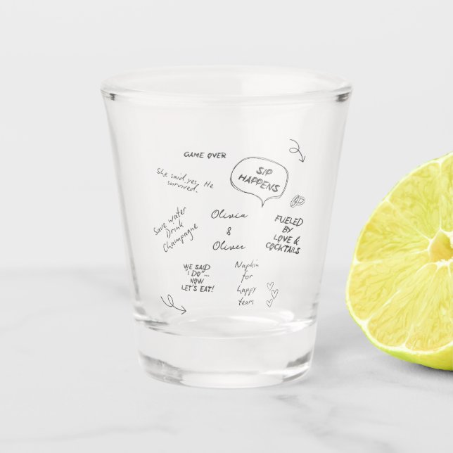Verre A Shot Nom personnalisé, note d'amour drôle écriture manu (Devant)