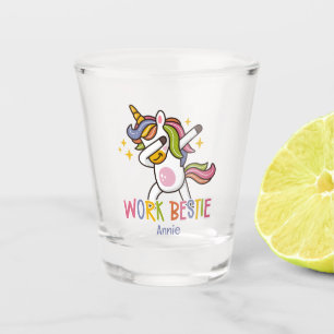Verre A Shot Nom personnalisé Rainbow Unicorn Work Bestie