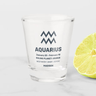 Verre A Shot Nom personnalisé / Texte Symbole zodiaque Aquarius