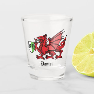 Verre A Shot Nom personnalisé Welsh Dragon et monogramme