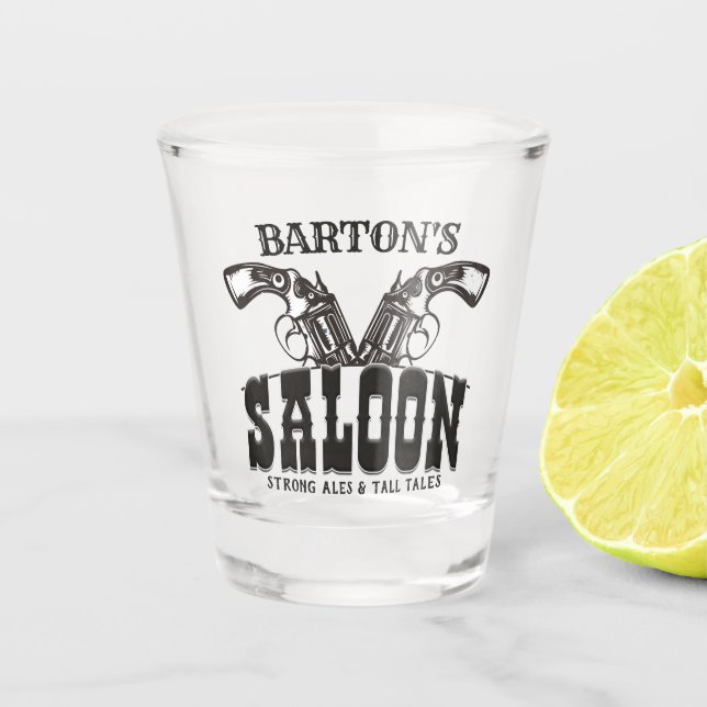 Verre A Shot NOM PERSONNALISÉ Wild West Gun Revolver Saloon (Devant)