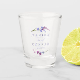Verre A Shot Noms de l'aquarelle du Mariage fleur sauvage Peri