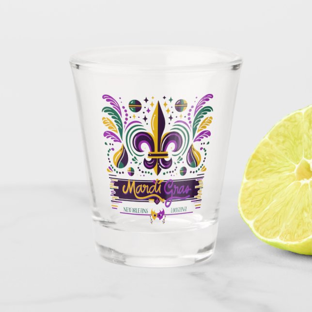 Verre A Shot Nouvelle-Orléans Mardi Gras jaune violet vert (Devant)