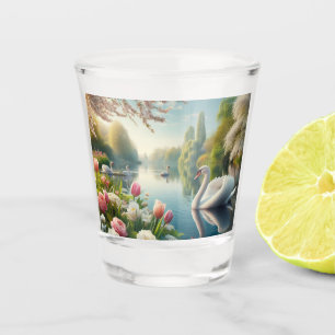Verre A Shot OEuvre d'art printanière du lac des cygnes floraux