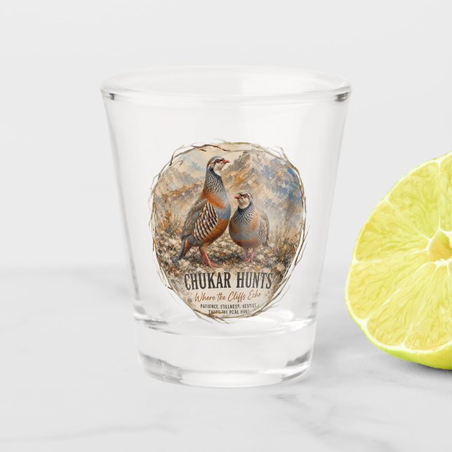 Verre A Shot Œuvre d'art représentant un couple de perdrix chuk (Devant)