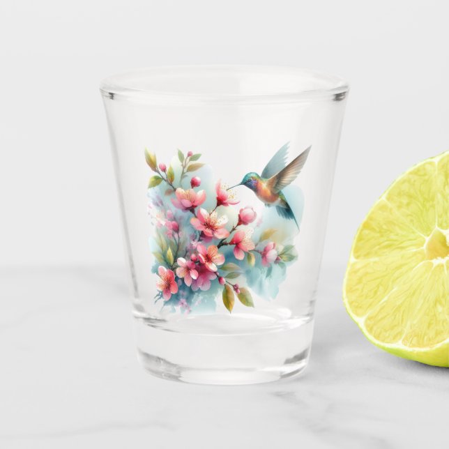 Verre A Shot OEuvre florale/printanière de colibri (Devant)