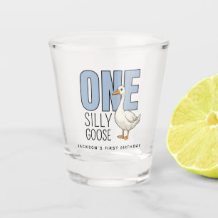 Verre A Shot Oie Folle Personnalisée Moderne Bleue Premier Anni