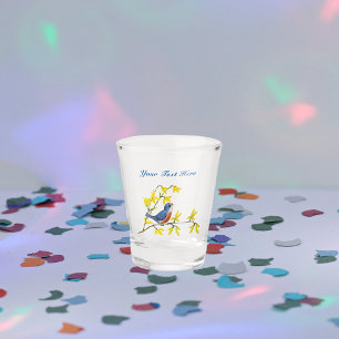 Verre A Shot Oiseau chantant rouge et bleu sur Branche Fleurs j