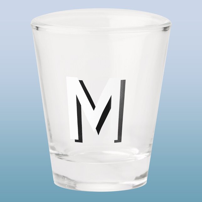 Verre A Shot Ombre initiale simple Monogramme (Modern monogram initial drop shadow personalized shot glass)