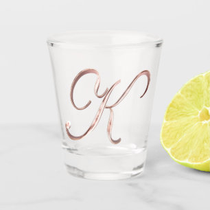 Verre A Shot Or rose de monogramme de Faux élégant de la lett