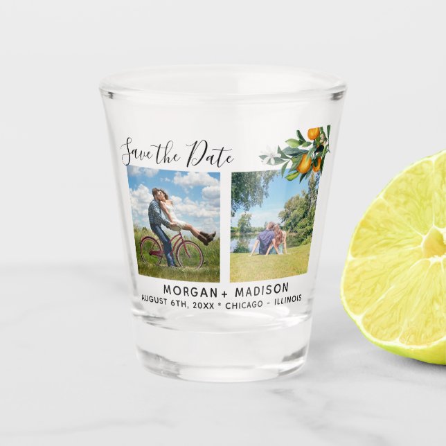 Verre A Shot Oranges multiphoto Enregistrer la date (Devant)