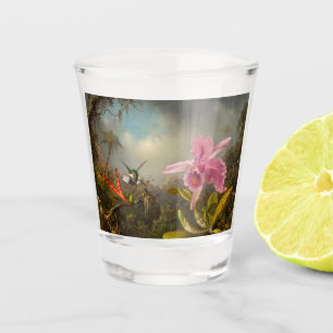 Verre A Shot Orchidée avec deux colibris Heade