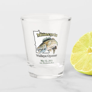 Verre A Shot Ouvrage de walleye sur mesure Lake/Date Minnesota