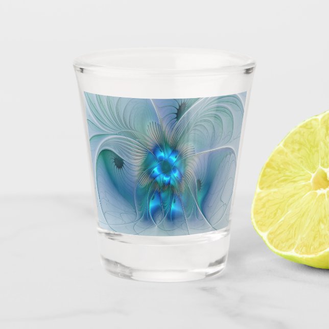 Verre A Shot Ovations debout, Fractale abstraite bleu turquoise (Devant)