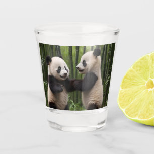Verre A Shot Pandas Bébés En Jeu Dans Une Forêt De Bambou,