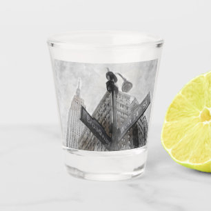 Verre A Shot Panneau du coin de large aquarelle Ville