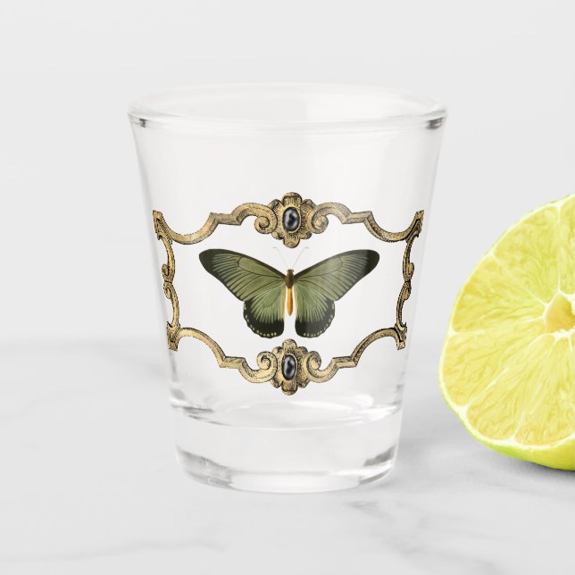Verre A Shot Papillon gothique noir et vert (Devant)