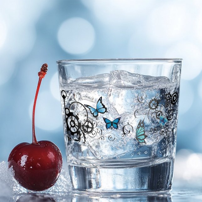 Verre A Shot Papillons bleu Tribal Steampunk (Créateur téléchargé)