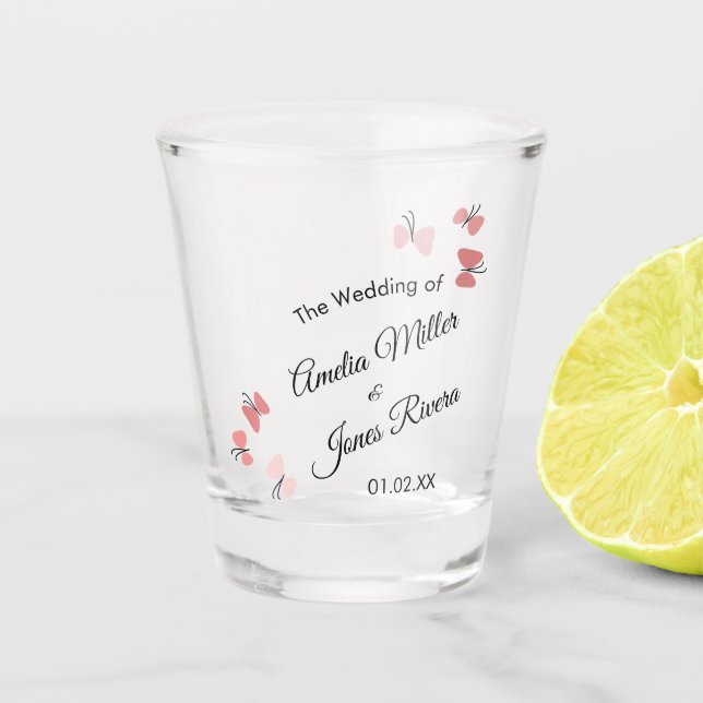 Verre A Shot Papillons roses Jardin Romantique Simple Mariage (Devant)