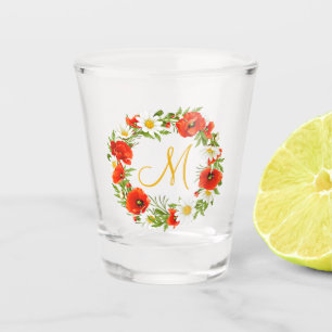 Verre A Shot Papillons rouges Marguerites jaunes blancs Fleur W