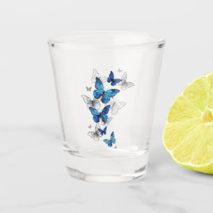 Verre A Shot Papillons volants bleus Morpho