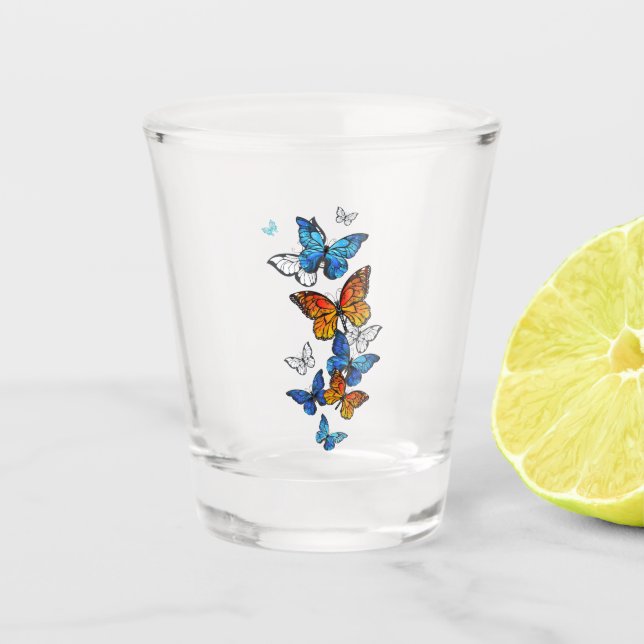 Verre A Shot Papillons volants Morpho et Monarch (Devant)