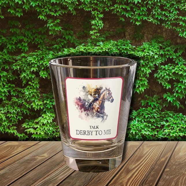 Verre A Shot Parlez Derby à moi hippocampe rouge (Talk Derby to Me Racehorse Red Border Shot Glass)